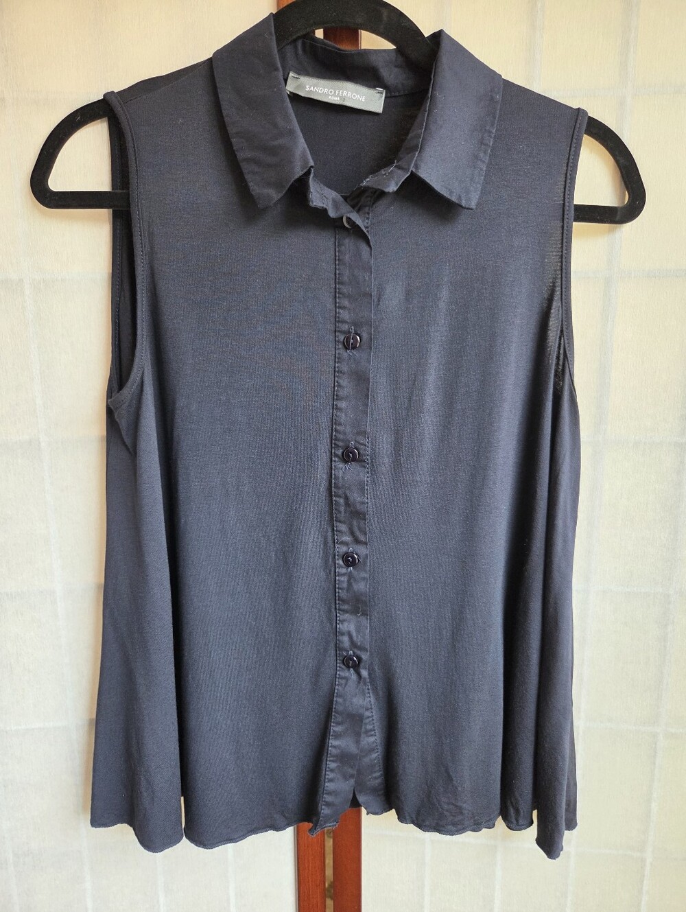 Sandro Ferrone Roma Black Sleeveless Button Down Shirt Minimalist Dark Academia